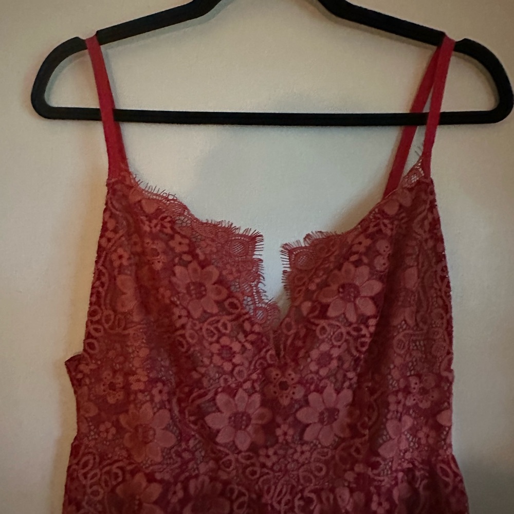 NWT For Love And Lemons red floral lace nude dress
